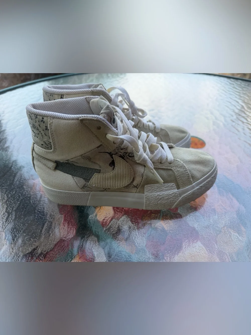Nike Women’s High-Top Sneakers in Light Beige with Bandana Print